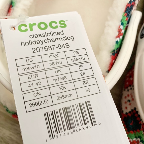 Crocs Classic Lined Holiday Charm Clog - Christmas White - Womens 10 - M8 - NEW - Picture 3 of 9